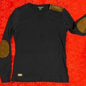 Lauren Ralph Lauren Navy Top Elbow Patches Shoulder Zip M